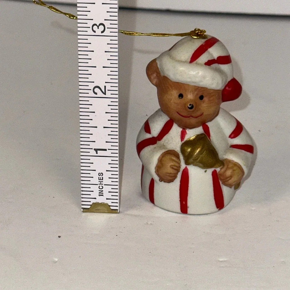 Vintage‎ 1985 GIFTCO Teddy Bear Christmas Ornament Red White Pajamas Bell